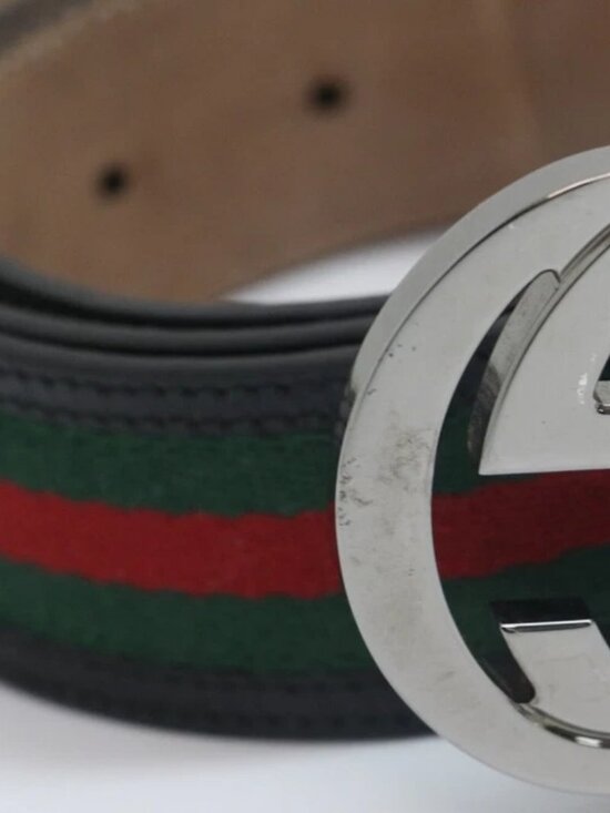 Gucci 114984 Web Green Red Canvas Leather Interlocking G Buckle Belt 90 / 36 main image 8